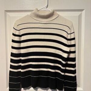Nine & Co. Black and Cream Striped Turtleneck Sweater